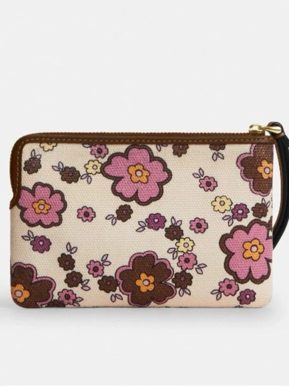 Coach Floral Zip Wristlet in Cream, Pink and Brown